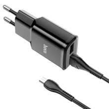 СЗУ Hoco C88A Star round 2.4A (2USB-A) + кабель USB to MicroUSB – Черный