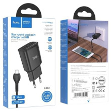 СЗУ Hoco C88A Star round 2.4A (2USB-A) + кабель USB to MicroUSB – Черный