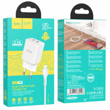 СЗУ Hoco N25 Maker (2USB-A) + USB to Lightning – Белый