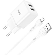 СЗУ Hoco N25 Maker (2USB-A) + USB to Lightning – Белый