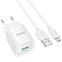 СЗУ Hoco C145A Charm QC3.0 18W (1USB-A) + кабель USB to MicroUSB – Белый