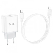 СЗУ Hoco C104A PD20W (1USB-C) + кабель Type-C to Type-C – Белый