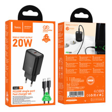 СЗУ Hoco N60 Gentle PD20W (1USB-C) + кабель Type-C to Type-C – Черный