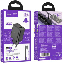 СЗУ Hoco N50 Scenery PD45W (1USB-A/2C) + кабель Type-C to Type-C – Черный