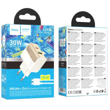 СЗУ Hoco CS73A Star Speed PD30W+QC3.0 (1USB-A/1C) + кабель Type-C to Lightning – Белый