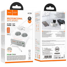 Подовжувач Hoco AC28 Descanso (PD45W/1C/3A/2xSocket) (2m) – Білий