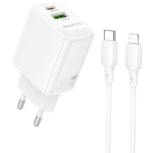 МЗП Borofone BN29 Fuente PD30W+QC3.0 (1USB-A/1C) + кабель Type-C to Lightning