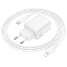 СЗУ Borofone BN29 Fuente PD30W+QC3.0 (1USB-A/1C) + кабель Type-C to Lightning – Белый