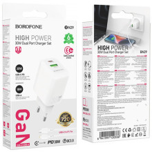 СЗУ Borofone BN29 Fuente PD30W+QC3.0 (1USB-A/1C) + кабель Type-C to Lightning – Белый