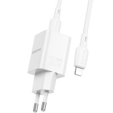 СЗУ Borofone BN14 Royal PD30W+QC3.0 (1USB-A/1C) + кабель Type-C to Lightning – Белый