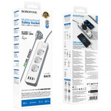 Подовжувач Borofone BAC9 Power PD20W (3USB-A/1C/3xSocket) (2m) – Білий