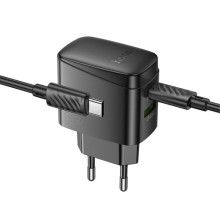 СЗУ Hoco CS61A Bright PD30W+QC3.0 (1USB-A/1C) + кабель Type-C to Type-C – Черный