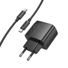 СЗУ Hoco CS61A Bright PD30W+QC3.0 (1USB-A/1C) + кабель Type-C to Type-C – Черный