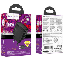 СЗУ Hoco CS61A Bright PD30W+QC3.0 (1USB-A/1C) + кабель Type-C to Type-C – Черный