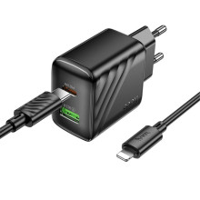 СЗУ Hoco CS25A Rico PD20W+QC3.0 (1USB-A/1C) + кабель Type-C to Lightning – Черный