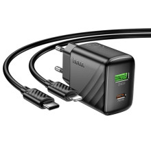 СЗУ Hoco CS25A Rico PD20W+QC3.0 (1USB-A/1C) + кабель Type-C to Lightning – Черный