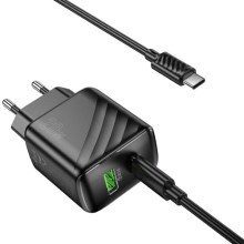 СЗУ Hoco CS25A Rico PD20W+QC3.0 (1USB-A/1C) + кабель Type-C to Type-C – Черный