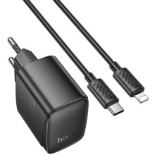 СЗУ Hoco CS61A Bright PD30W+QC3.0 (1USB-A/1C) + кабель Type-C to Lightning – Черный
