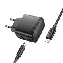 СЗУ Hoco CS61A Bright PD30W+QC3.0 (1USB-A/1C) + кабель Type-C to Lightning – Черный