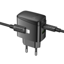 СЗУ Hoco CS61A Bright PD30W+QC3.0 (1USB-A/1C) + кабель Type-C to Lightning – Черный