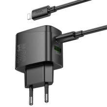 СЗУ Hoco CS61A Bright PD30W+QC3.0 (1USB-A/1C) + кабель Type-C to Lightning – Черный