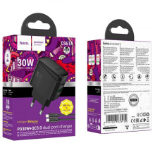 СЗУ Hoco CS61A Bright PD30W+QC3.0 (1USB-A/1C) + кабель Type-C to Lightning – Черный