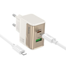 СЗУ Hoco CS73A Star Speed PD30W+QC3.0 (1USB-A/1C) + кабель Type-C to Lightning – Белый