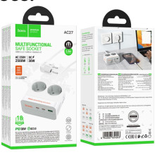 Удлинитель Hoco AC27 Descanso (PD30W/2C/1A/2xSocket) (2m) – Белый