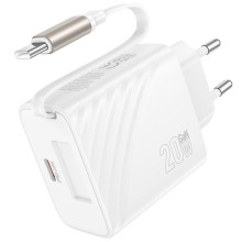 СЗУ Hoco N57 Full PD20W with retractable cable Type-C (2USB-C) – Белый
