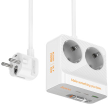 Удлинитель Hoco AC28 Descanso (PD45W/1C/3A/2xSocket) (2m) – Белый