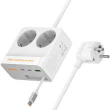 Удлинитель Hoco AC28 Descanso (PD45W/1C/3A/2xSocket) (2m) – Белый