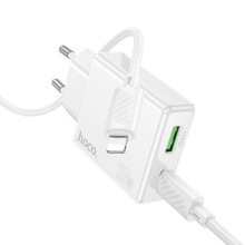 СЗУ Hoco C142A Direct PD20W+QC3.0 (1USB-A/1C) + кабель Type-C to Lightning – Белый