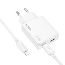 СЗУ Hoco C142A Direct PD20W+QC3.0 (1USB-A/1C) + кабель Type-C to Lightning – Белый