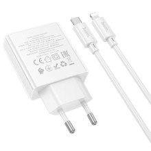 СЗУ Hoco C142A Direct PD20W+QC3.0 (1USB-A/1C) + кабель Type-C to Lightning – Белый