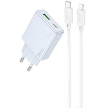 СЗУ Hoco C142A Direct PD20W+QC3.0 (1USB-A/1C) + кабель Type-C to Lightning – Голубой