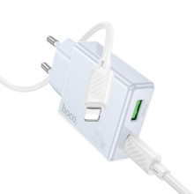 СЗУ Hoco C142A Direct PD20W+QC3.0 (1USB-A/1C) + кабель Type-C to Lightning – Голубой