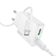 СЗУ Hoco C142A Direct PD20W+QC3.0 (1USB-A/1C) + кабель Type-C to Type-C – Белый