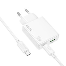 СЗУ Hoco C142A Direct PD20W+QC3.0 (1USB-A/1C) + кабель Type-C to Type-C – Белый