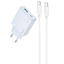СЗУ Hoco C142A Direct PD20W+QC3.0 (1USB-A/1C) + кабель Type-C to Type-C – Голубой