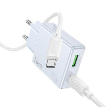 СЗУ Hoco C142A Direct PD20W+QC3.0 (1USB-A/1C) + кабель Type-C to Type-C – Голубой