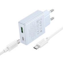 СЗУ Hoco C142A Direct PD20W+QC3.0 (1USB-A/1C) + кабель Type-C to Type-C – Голубой