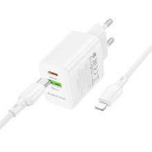 СЗУ Borofone BN29 Fuente PD30W+QC3.0 (1USB-A/1C) + кабель Type-C to Lightning – Белый