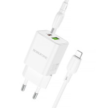 СЗУ Borofone BN14 Royal PD30W+QC3.0 (1USB-A/1C) + кабель Type-C to Lightning – Белый