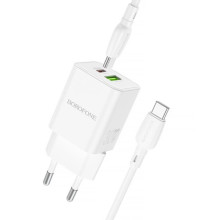 СЗУ Borofone BN14 Royal PD30W+QC3.0 (1USB-A/1C) + кабель Type-C to Type-C – Белый