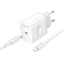 СЗУ Borofone BA99A Breeze PD20W (1USB-C) + кабель Type-C to Type-C – Белый