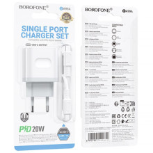 СЗУ Borofone BA99A Breeze PD20W (1USB-C) + кабель Type-C to Type-C – Белый