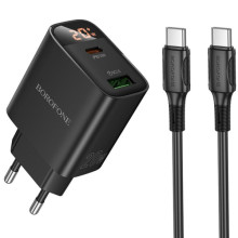 МЗП Borofone BA96A Ilustre with digital display PD20W+QC3.0 (1USB-A/1C) + кабель Type-C to Type-C