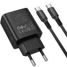 СЗУ Borofone BA96A Ilustre with digital display PD20W+QC3.0 (1USB-A/1C) + кабель Type-C to Type-C – Черный