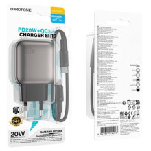 СЗУ Borofone BAS54A Absolute PD20W+QC3.0 (1USB-A/1C) + кабель Type-C to Type-C – Черный