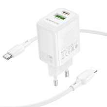 СЗУ Borofone BN27 Fuente PD20W+QC3.0 (1USB-A/1C) + кабель Type-C to Lightning – Белый